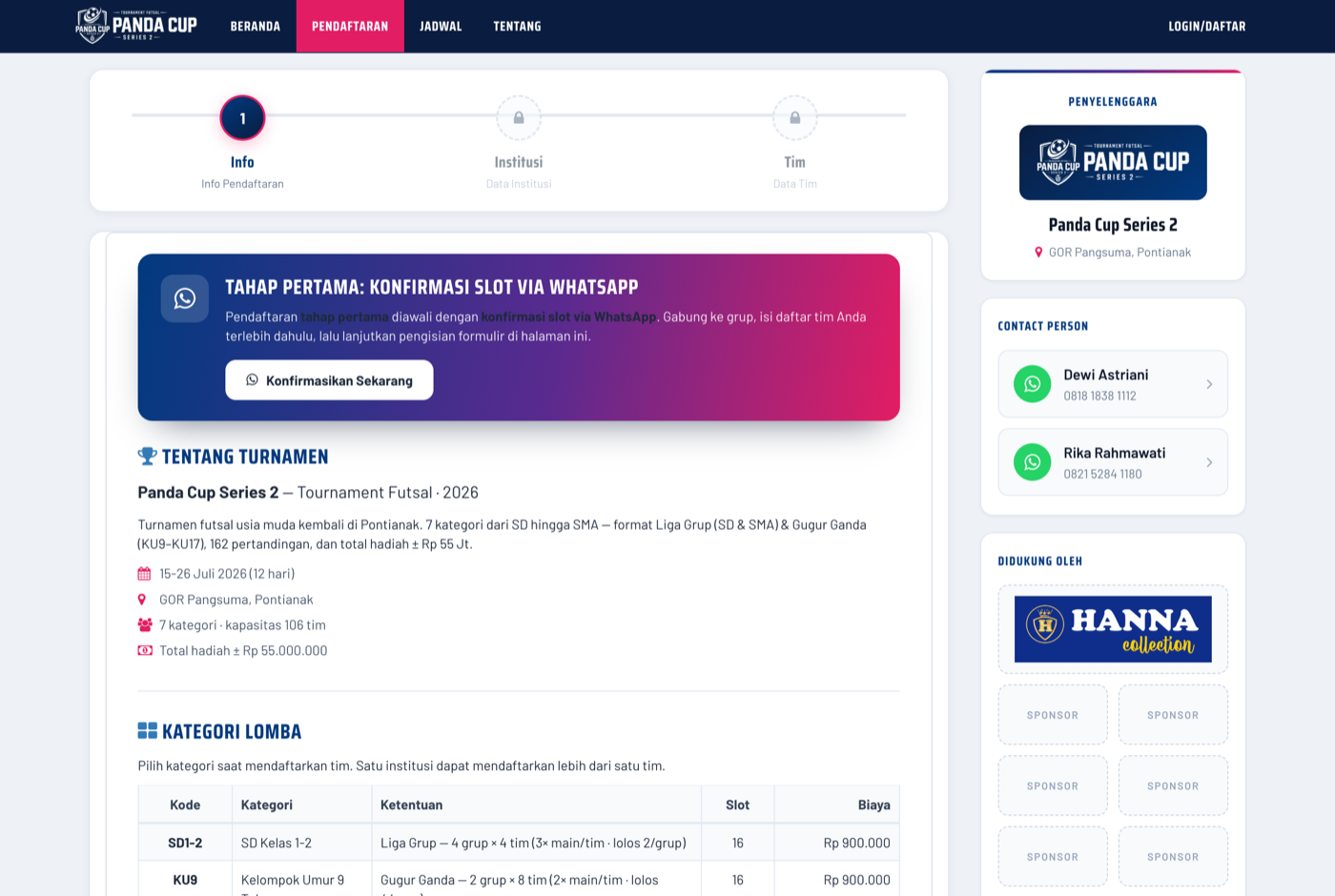 Halaman Info Pendaftaran berisi syarat &amp; alur lengkap pendaftaran tim.