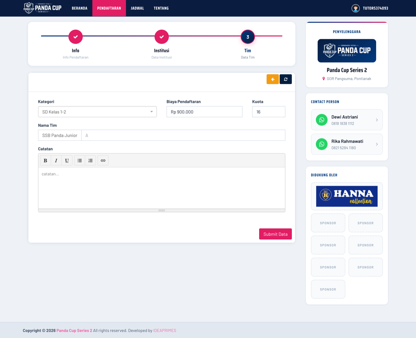 Form tim: kategori, institusi, nama tim (dan Capo untuk SMA).